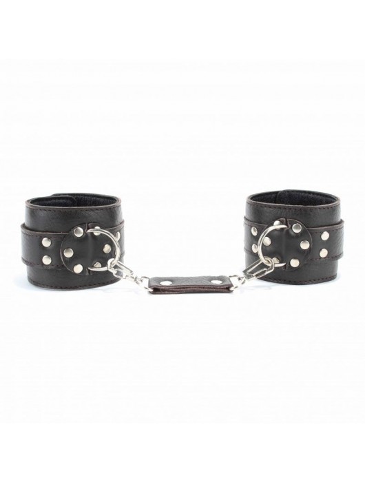 Коричневые оковы из мягкой кожи на металлической цепочке - БДСМ Арсенал - купить с доставкой в Ангарске