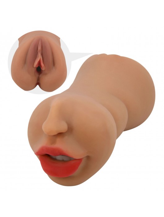 Темно-бежевый двусторонний мастурбатор Zoey - ротик и вагина - Baile - в Ангарске купить с доставкой