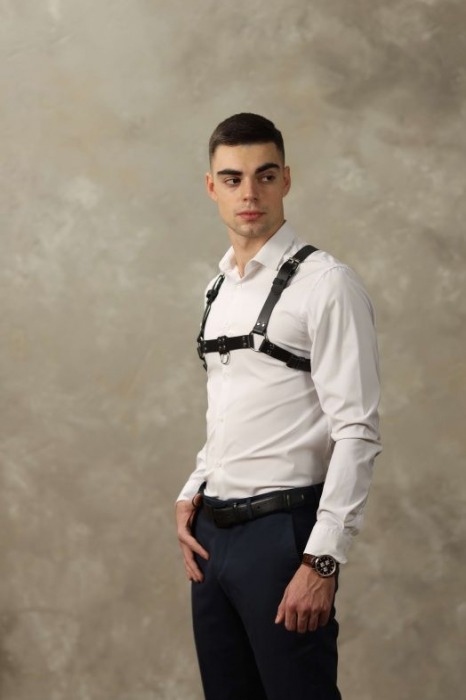 Черная мужская кожаная портупея №4 - БДСМ Арсенал - купить с доставкой в Ангарске