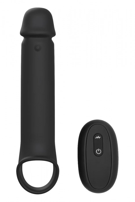 Черная насадка-удлинитель с вибрацией Vibrating Extender With Remote - Dream Toys - в Ангарске купить с доставкой