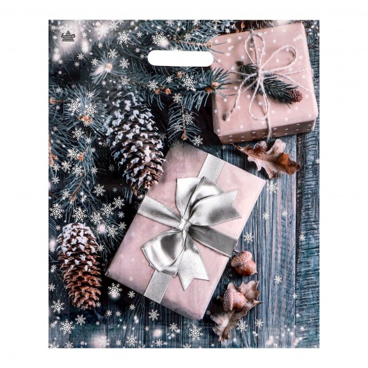 Новогодний пакет с принтом в виде подарков и вырубной ручкой (45х38 см) - Сима-Ленд - купить с доставкой в Ангарске