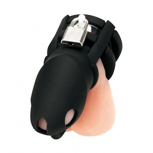 Черная клетка для пениса Silicone Small 2 in Cock Cage With Ball Divider - BlueLine - купить с доставкой в Ангарске