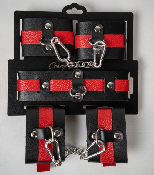 Черно-красный набор фиксаций: наручники, оковы и ошейник - Crazy Handmade - купить с доставкой в Ангарске
