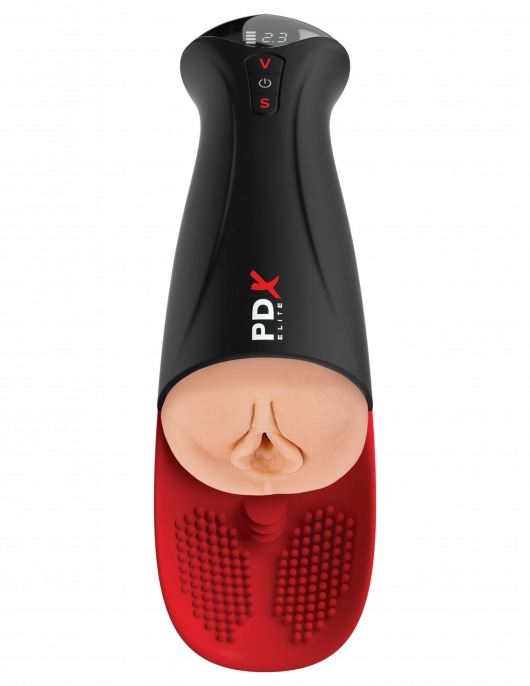 Телесный мастурбатор-вагина в черной колбе с вибрацией Fuck-O-Matic Pro XL - Pipedream - в Ангарске купить с доставкой