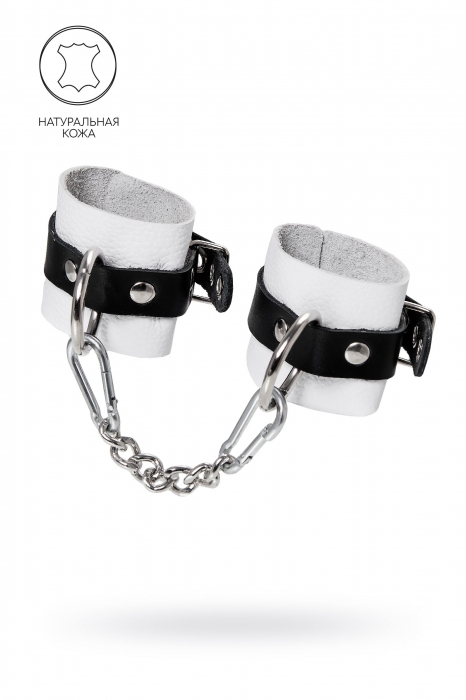 Бело-черные кожаные наручники с одним ремешком с люверсами - Pecado - купить с доставкой в Ангарске