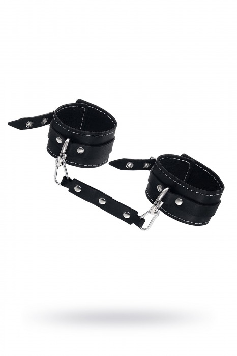 Черные двухслойные кожаные оковы с белой строчкой - Pecado - купить с доставкой в Ангарске