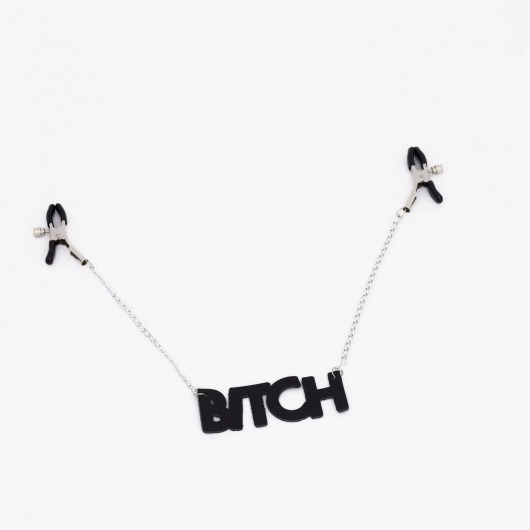 Зажимы на соски с кожаной подвеской Bitch - Crazy Handmade - купить с доставкой в Ангарске