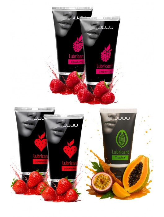 Набор из 5 съедобных лубрикантов JUJU (клубника х 2, малина х 2, тропические фрукты) - JuJu - купить с доставкой в Ангарске