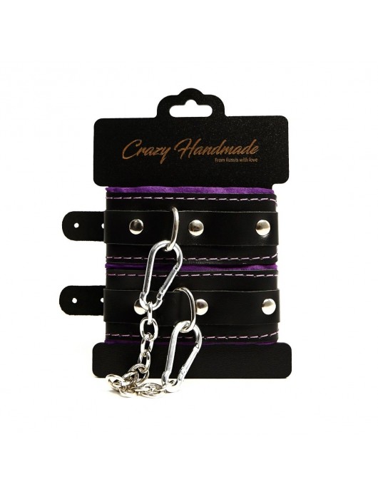 Черно-фиолетовые скругленные наручники с мягкой подкладкой - Crazy Handmade - купить с доставкой в Ангарске