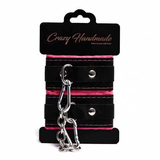Черно-розовые скругленные наручники с мягкой подкладкой - Crazy Handmade - купить с доставкой в Ангарске