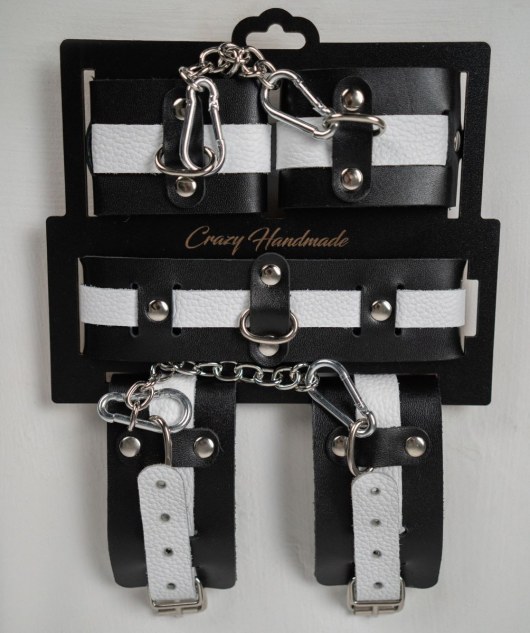 Набор фиксаторов из черной и белой натуральной кожи - Crazy Handmade - купить с доставкой в Ангарске