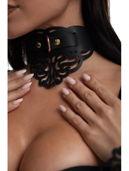 Фигурный чокер с узорами и золотистой фурнитурой - Crazy Handmade - купить с доставкой в Ангарске