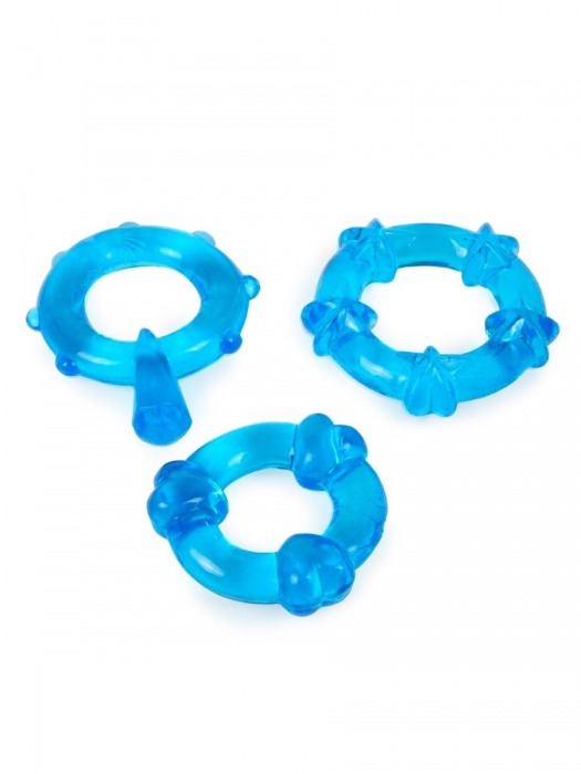 Набор из 3 синих эрекционных колец с различным рельефом - Erowoman-Eroman - в Ангарске купить с доставкой