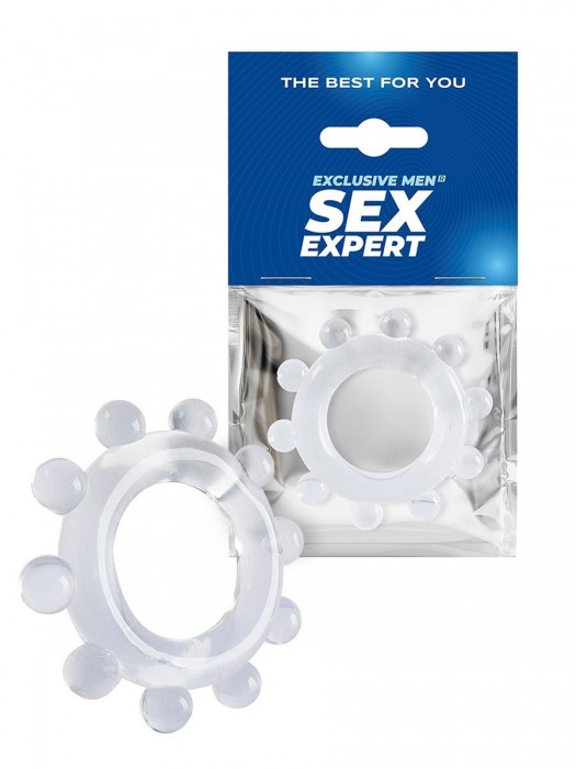 Прозрачное эрекционное кольцо со стимулирующими шариками - Sex Expert - в Ангарске купить с доставкой