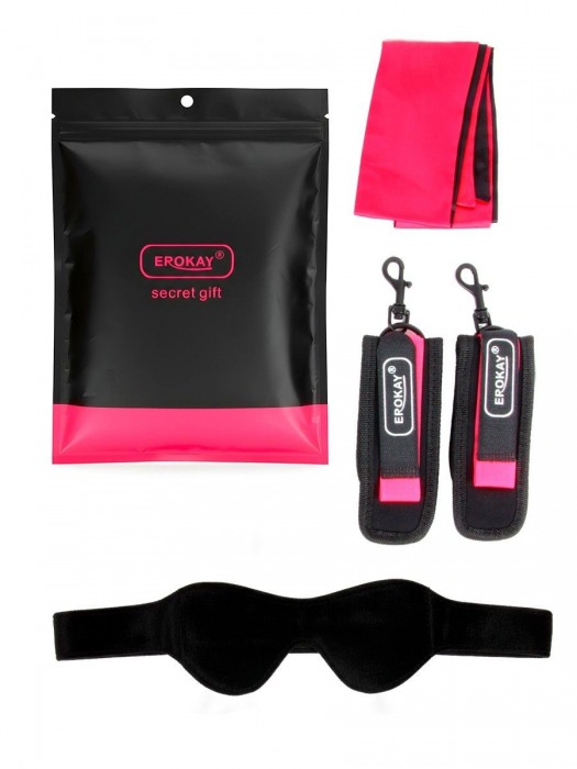 Черно-розовый эротический набор: маска, наручники и повязка - Erokay - купить с доставкой в Ангарске