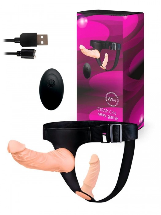 Женский страпон с 2 насадками, вибрацией и пультом ДУ - Erowoman-Eroman - купить с доставкой в Ангарске