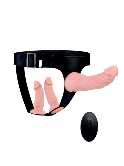 Женский страпон с 3 насадками и вибрацией - Erowoman-Eroman - купить с доставкой в Ангарске