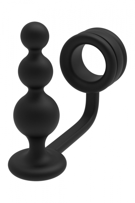 Черное эрекционное кольцо с анальной елочкой Cockring With Beaded Anal Plug - Dream Toys - в Ангарске купить с доставкой