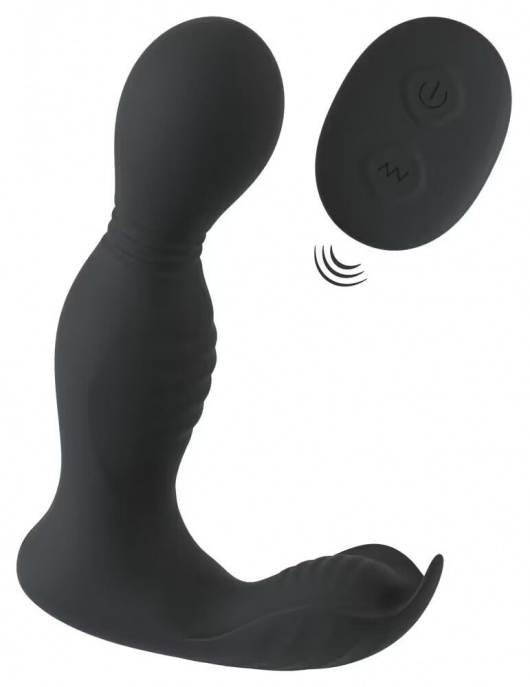 Черная анальная пробка с вибрацией, вращением и пультом ДУ RC Butt Plug with 2 Functions - Orion - в Ангарске купить с доставкой