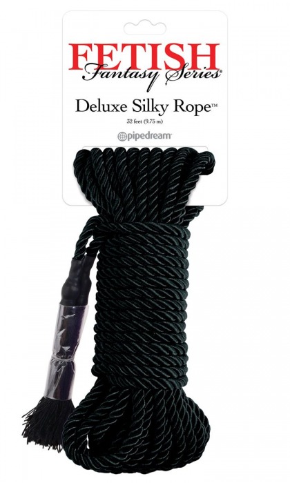 Черная веревка для фиксации Deluxe Silky Rope - 9,75 м. - Pipedream - купить с доставкой в Ангарске