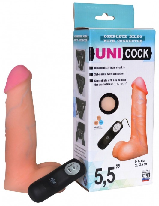 Фаллическая насадка Харнесс UNICOCK 5,5  с вибрацией - 17 см. - LOVETOY (А-Полимер) - купить с доставкой в Ангарске