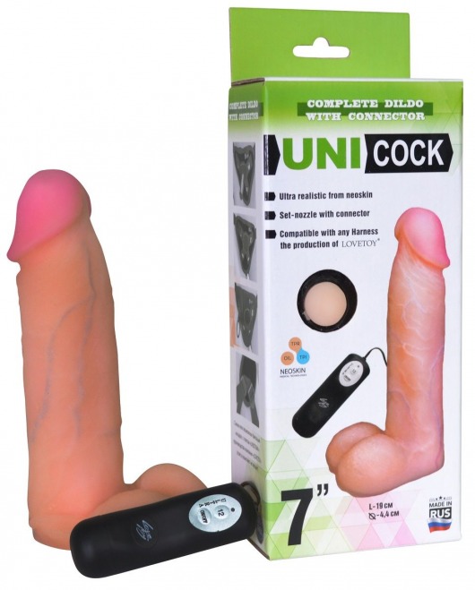 Фаллическая насадка Харнесс UNICOCK 7  с вибрацией - 19 см. - LOVETOY (А-Полимер) - купить с доставкой в Ангарске