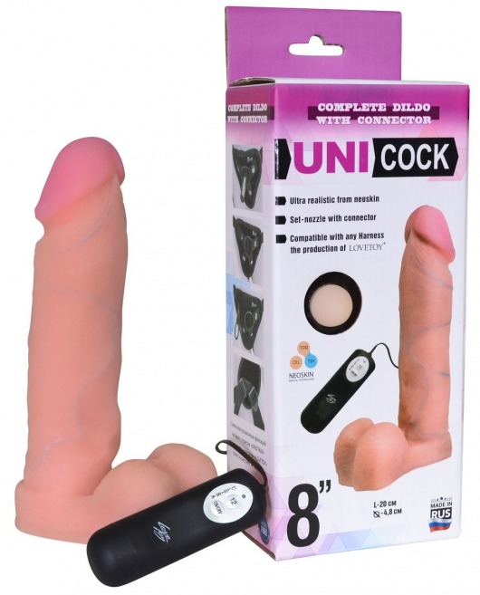 Фаллическая насадка Харнесс UNICOCK 8  с вибрацией - 20 см. - LOVETOY (А-Полимер) - купить с доставкой в Ангарске