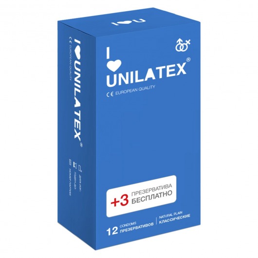 Классические презервативы Unilatex Natural Plain - 12 шт. + 3 шт. в подарок - Unilatex - купить с доставкой в Ангарске