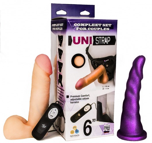 Вибрострапон с двумя насадками UniStrap - 18 и 18 см. - LOVETOY (А-Полимер) - купить с доставкой в Ангарске