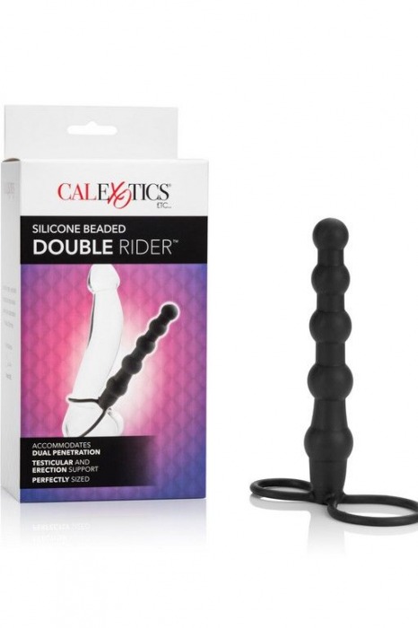 Насадка на пенис для двойного проникновения Silicone Beaded Double Rider - 14 см. - California Exotic Novelties - в Ангарске купить с доставкой