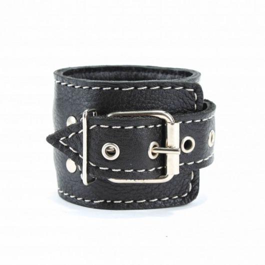 Чёрные кожаные наручники с крупной строчкой - БДСМ Арсенал - купить с доставкой в Ангарске