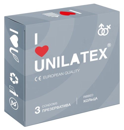 Презервативы с рёбрами Unilatex Ribbed - 3 шт. - Unilatex - купить с доставкой в Ангарске