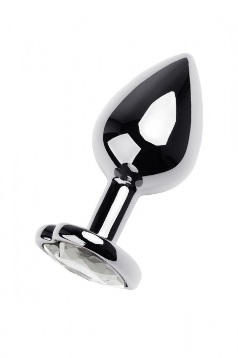 Серебристая анальная пробка с прозрачным кристаллом-сердцем - 8 см. - ToyFa - купить с доставкой в Ангарске