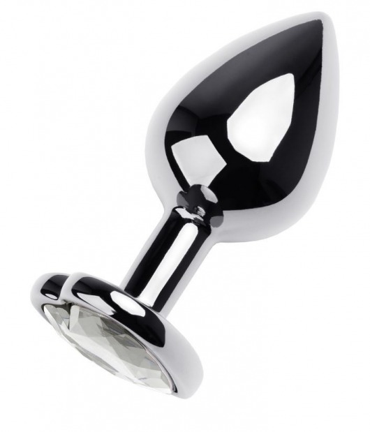 Серебристая анальная пробка с прозрачным кристаллом-сердцем - 8 см. - ToyFa - купить с доставкой в Ангарске