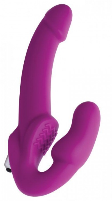 Ярко-розовый безремневой вибрострапон Evoke Vibrating Strapless Silicone Strap-on Dildo - XR Brands - купить с доставкой в Ангарске