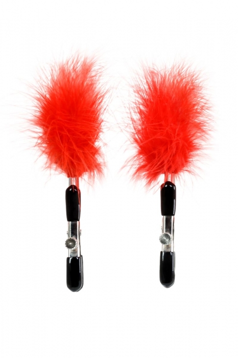 Зажимы для сосков с красным пухом Theatre - ToyFa - купить с доставкой в Ангарске