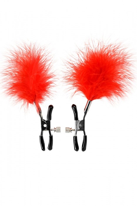 Зажимы для сосков с красным пухом Theatre - ToyFa - купить с доставкой в Ангарске