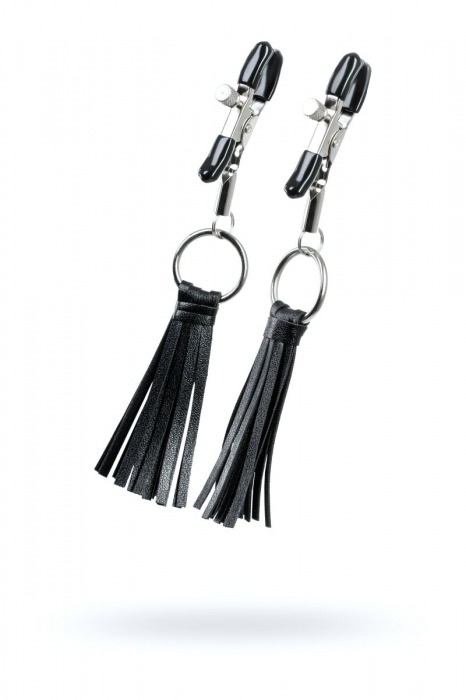 Черно-серебристые зажимы для сосков Theatre с кисточками - ToyFa - купить с доставкой в Ангарске