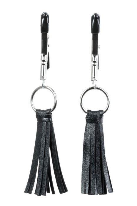 Черно-серебристые зажимы для сосков Theatre с кисточками - ToyFa - купить с доставкой в Ангарске