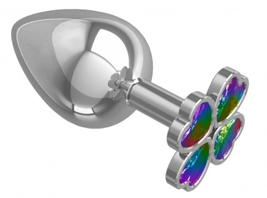 Серебристая анальная пробка-клевер с радужным кристаллом - 9,5 см. - Джага-Джага - купить с доставкой в Ангарске