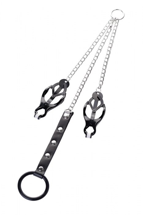 Черно-серебристые зажимы для сосков с кольцом для пениса TOYFA Metal - ToyFa - купить с доставкой в Ангарске