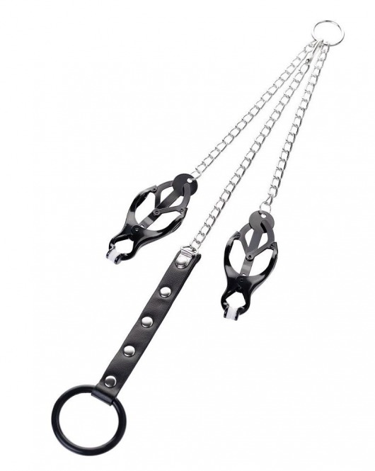 Черно-серебристые зажимы для сосков с кольцом для пениса TOYFA Metal - ToyFa - купить с доставкой в Ангарске